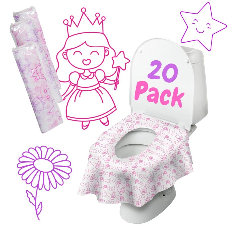 Cadily Princess Disposable Toilet Seat Cover for Kids 20 Pack, XL, Waterproof & Individually Wrapped Toddler Toilet Covers Disposable for Travel, Potty Liners for Toddlers, Potty Training for Girls and Boys - Image 1